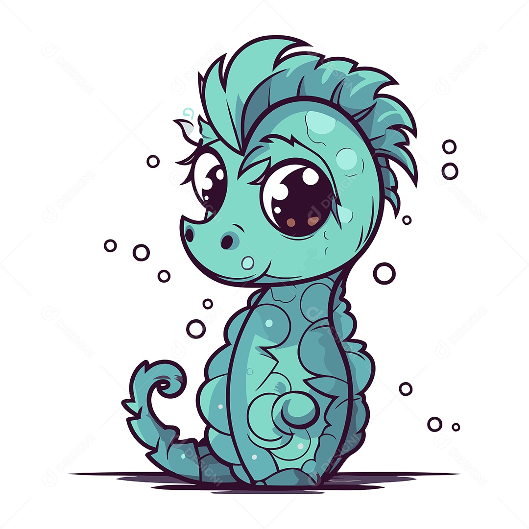 Cavalo Marinho Fofo de Desenho Animado Ilustração Vetor EPS