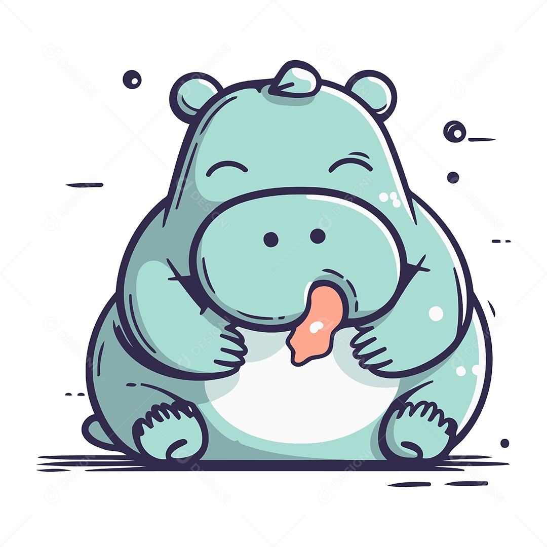 Hipopótamo Fofo de Desenho Animado Ilustração Vetor EPS