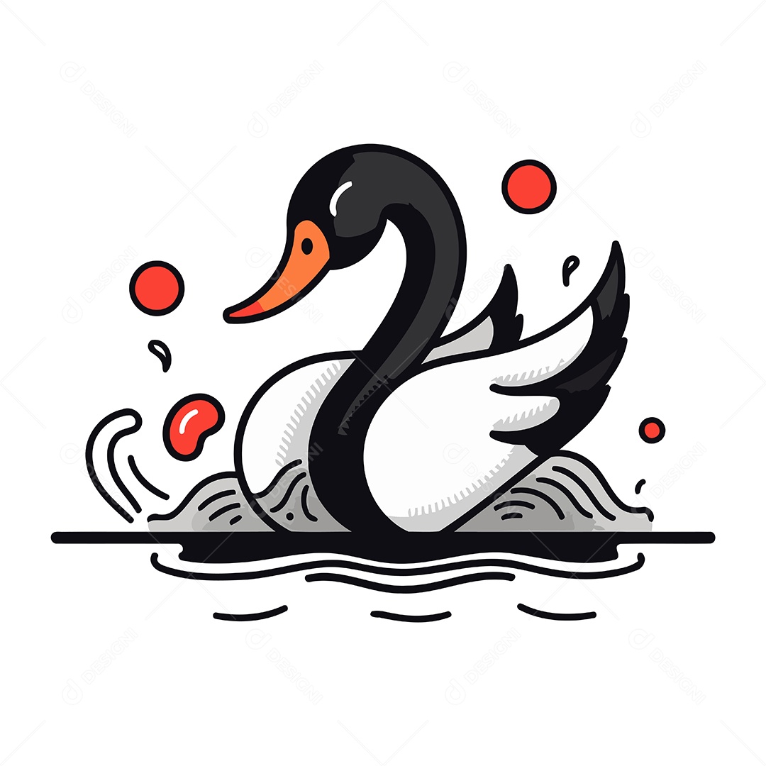 Cisne Negro de Desenho Animado Ilustração Vetor EPS