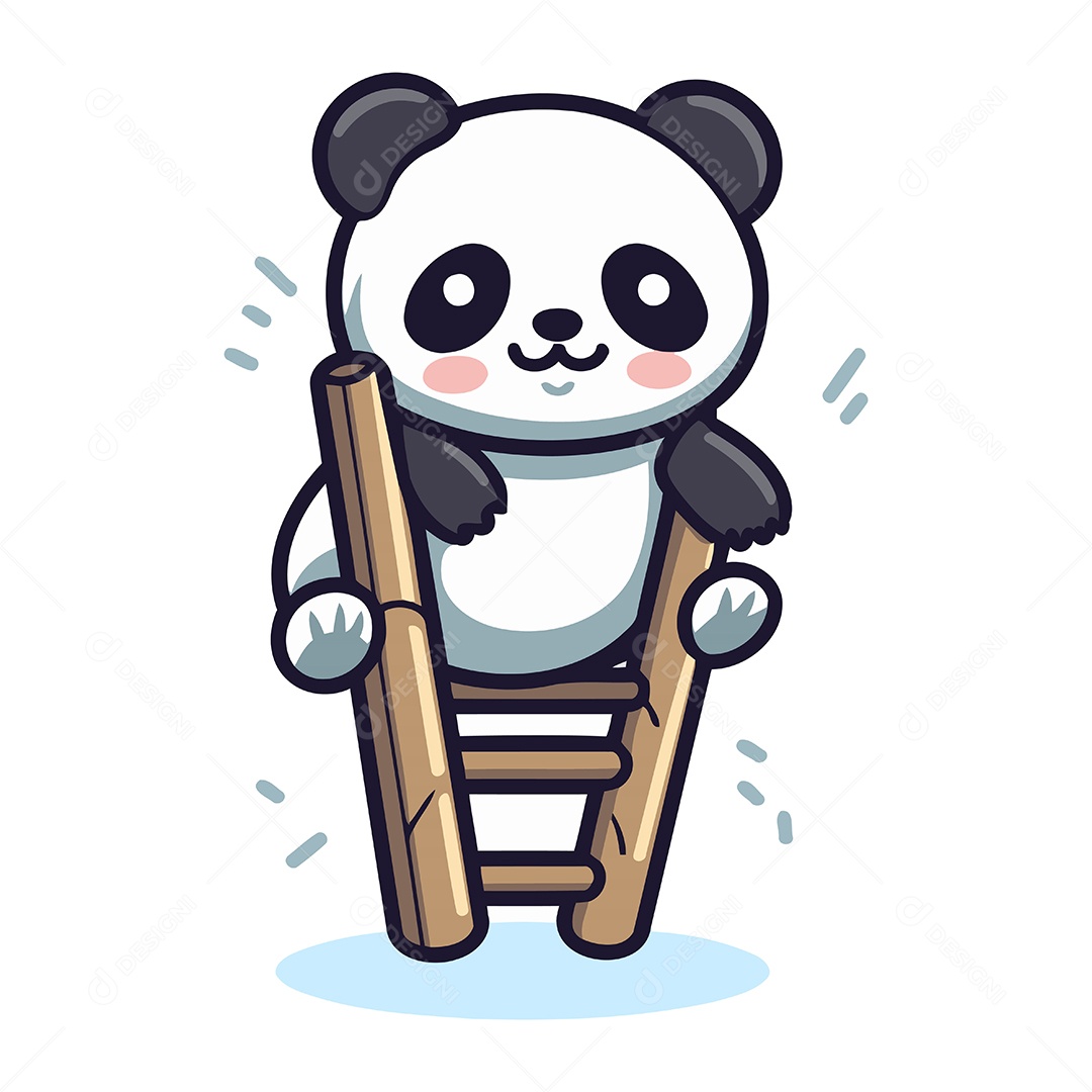 Urso Panda Fofo Sentado em uma Escada Ilustração Vetor EPS