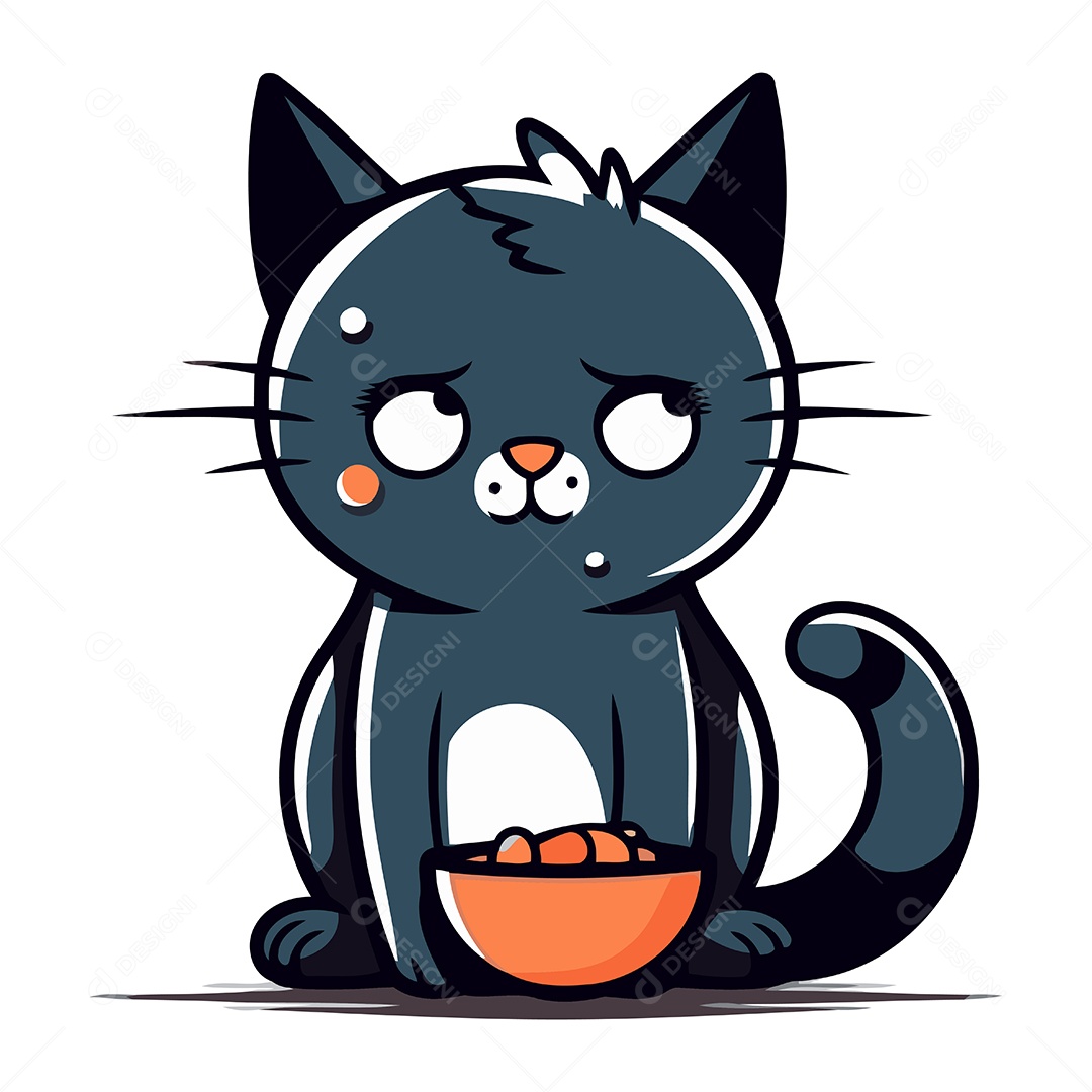 Gato Fofo com uma Tigela de Comida Ilustração Vetor EPS