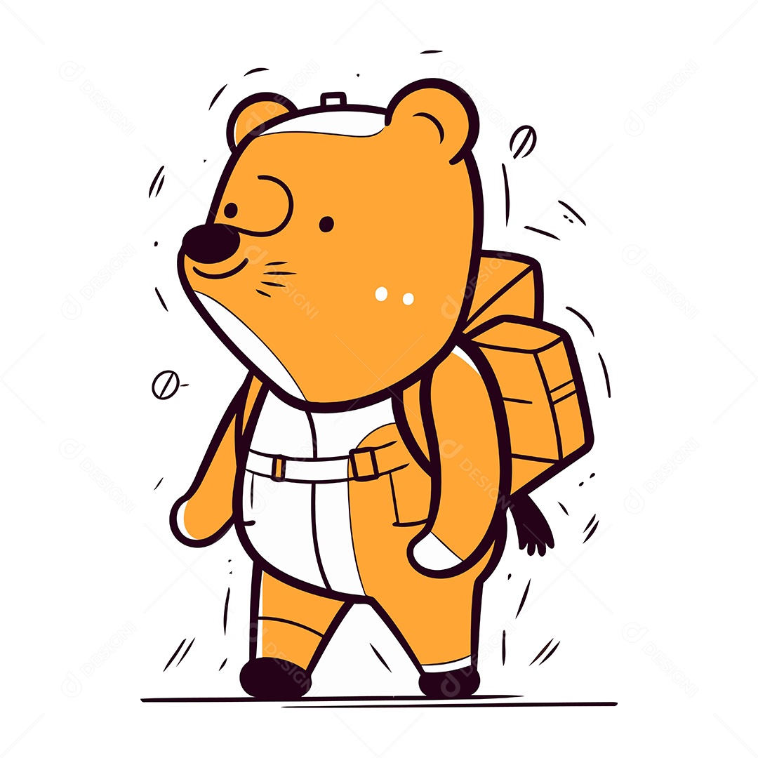 Urso Fofo com Mochila Ilustração Vetor EPS
