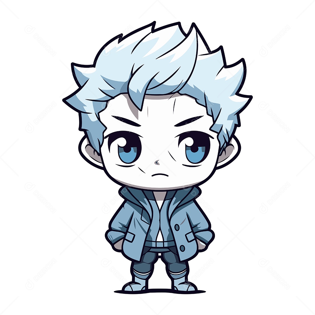 Garoto Fofo de Anime com Olhos Azuis Ilustração Vetor EPS