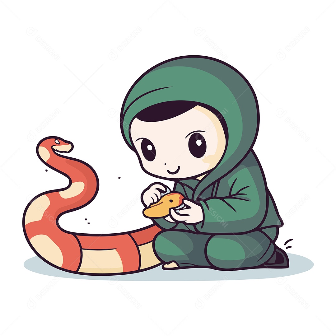 Menino Brincando com Cobra Ilustração Vetor EPS