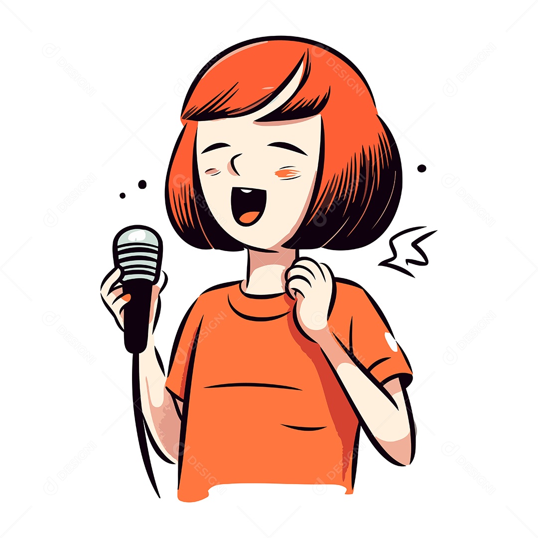 Garota Cantando Karaokê com Microfone Ilustração Vetor EPS