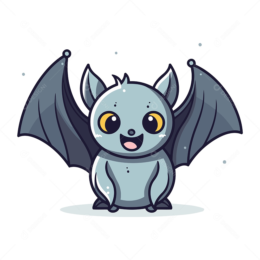 Morcego Fofo de Desenho Animado Ilustração Vetor EPS