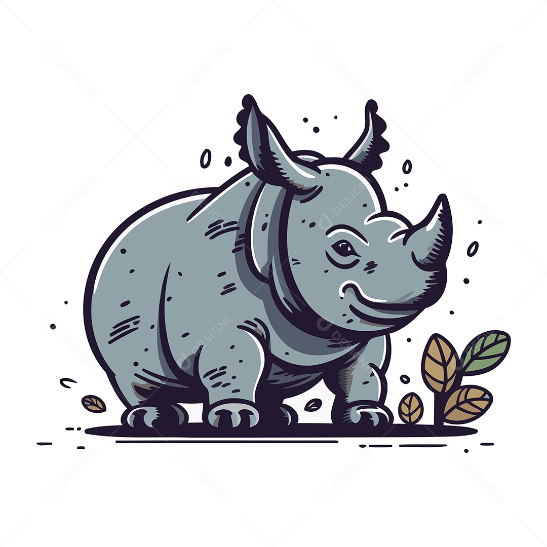 Rinoceronte de Desenho Animado Ilustração Vetor EPS