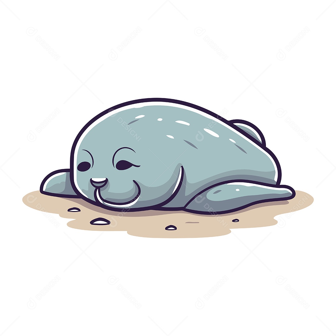 Foca Dormindo na Areia de Desenho Animado Ilustração Vetor EPS