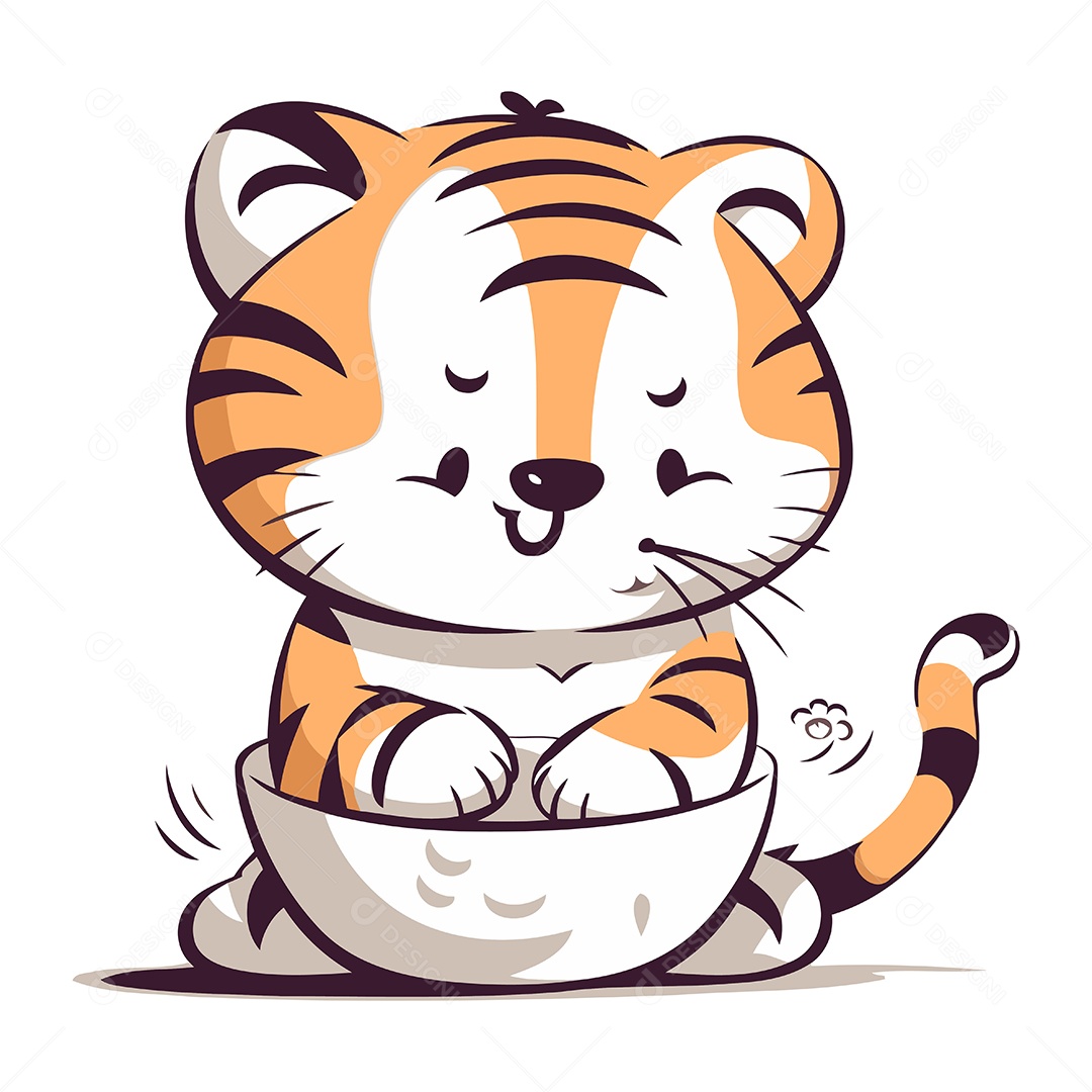 Tigre Fofo Segurando uma Tigela Ilustração Vetor EPS