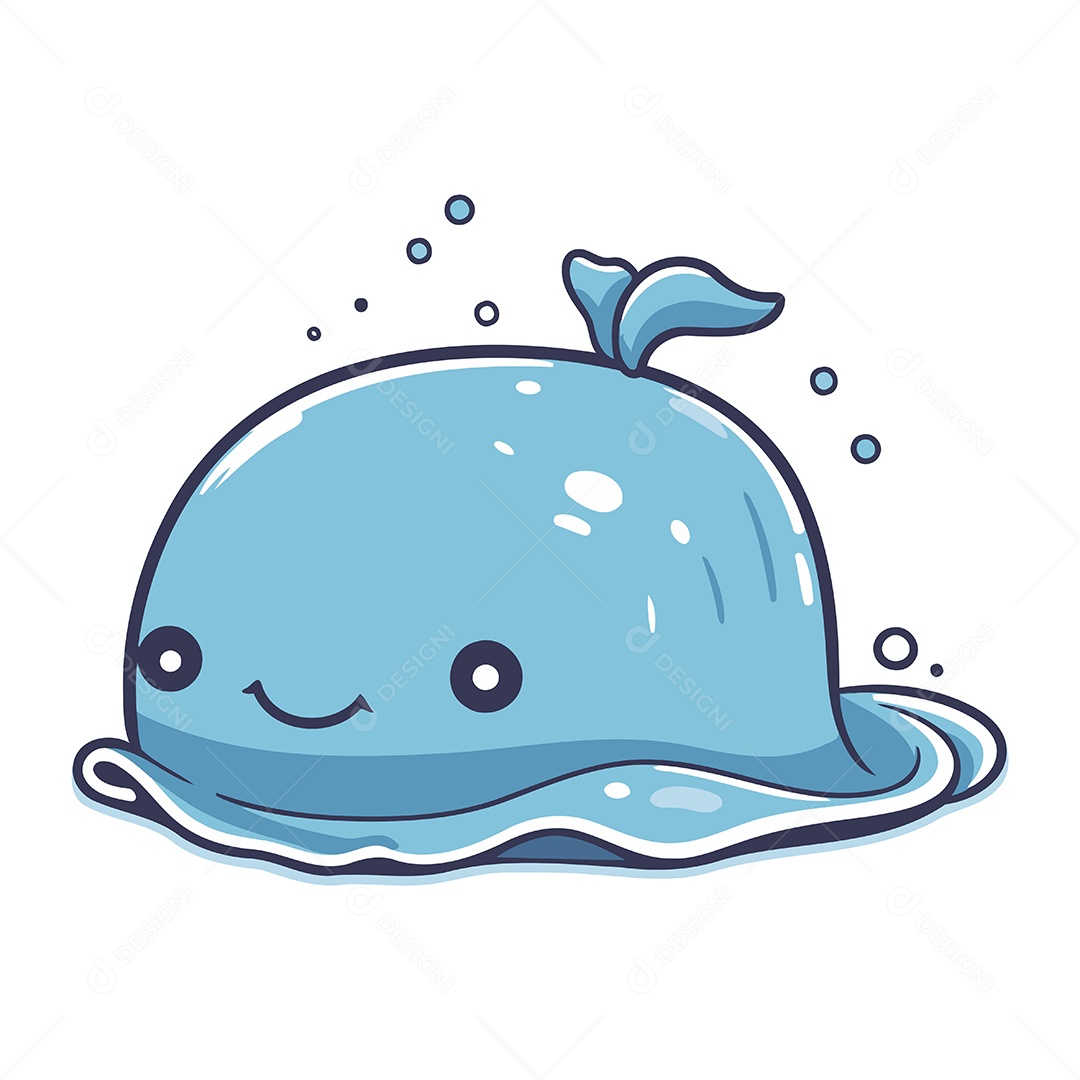 Baleia Fofa de Desenho Animado Ilustração Vetor EPS