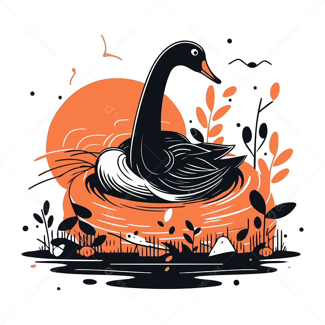 Cisne de Desenho Animado Ilustração Vetor EPS