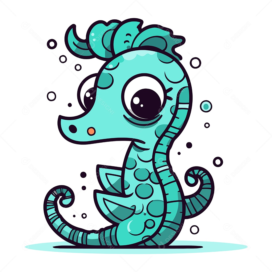 Cavalo Marinho Fofo de Desenho Animado Ilustração Vetor EPS