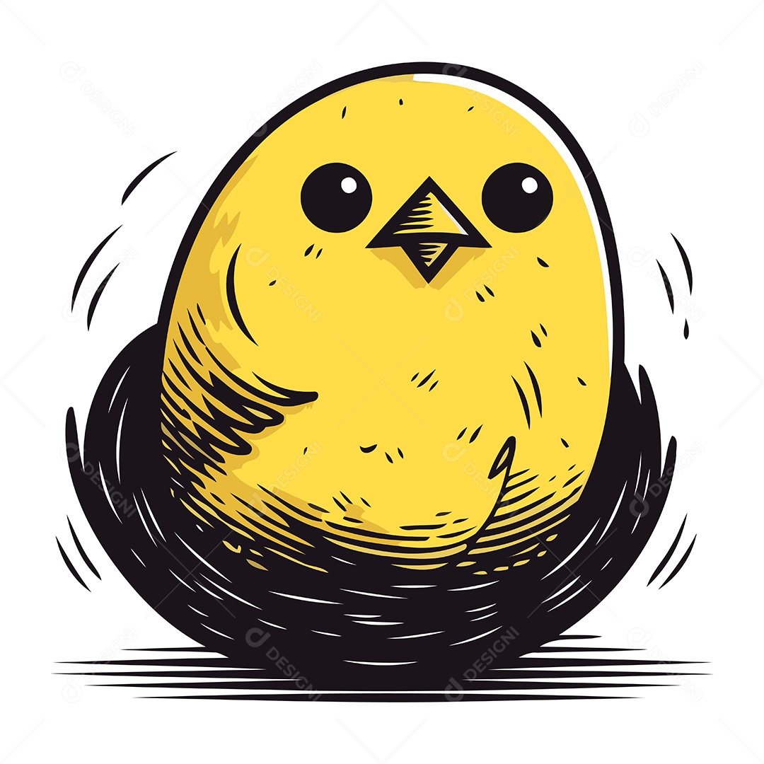 Pintinho Fofo de Desenho Animado no Ninho Ilustração Vetor EPS