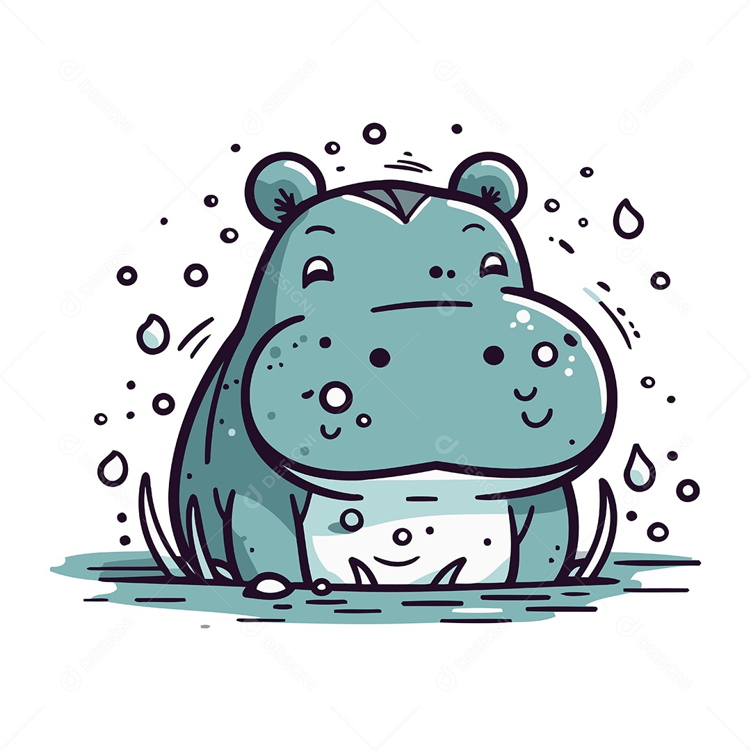 Hipopótamo Fofo de Desenho Animado Ilustração Vetor EPS
