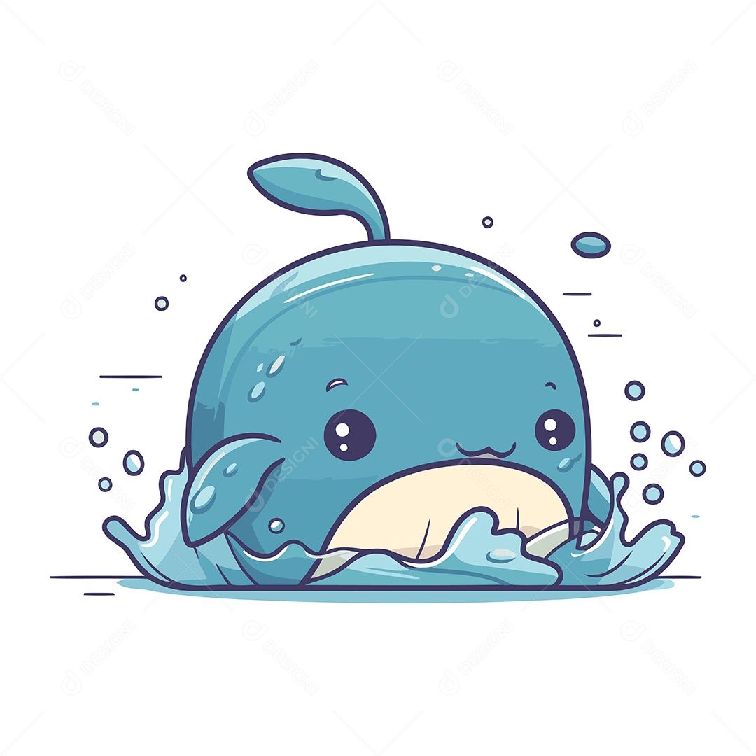Baleia Fofa de Desenho Animado Ilustração Vetor EPS