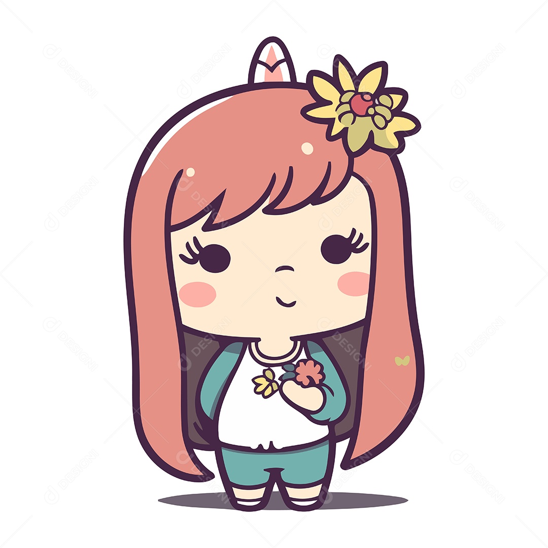 Menina Bonitinha com Flores no Cabelo Ilustração Vetor EPS