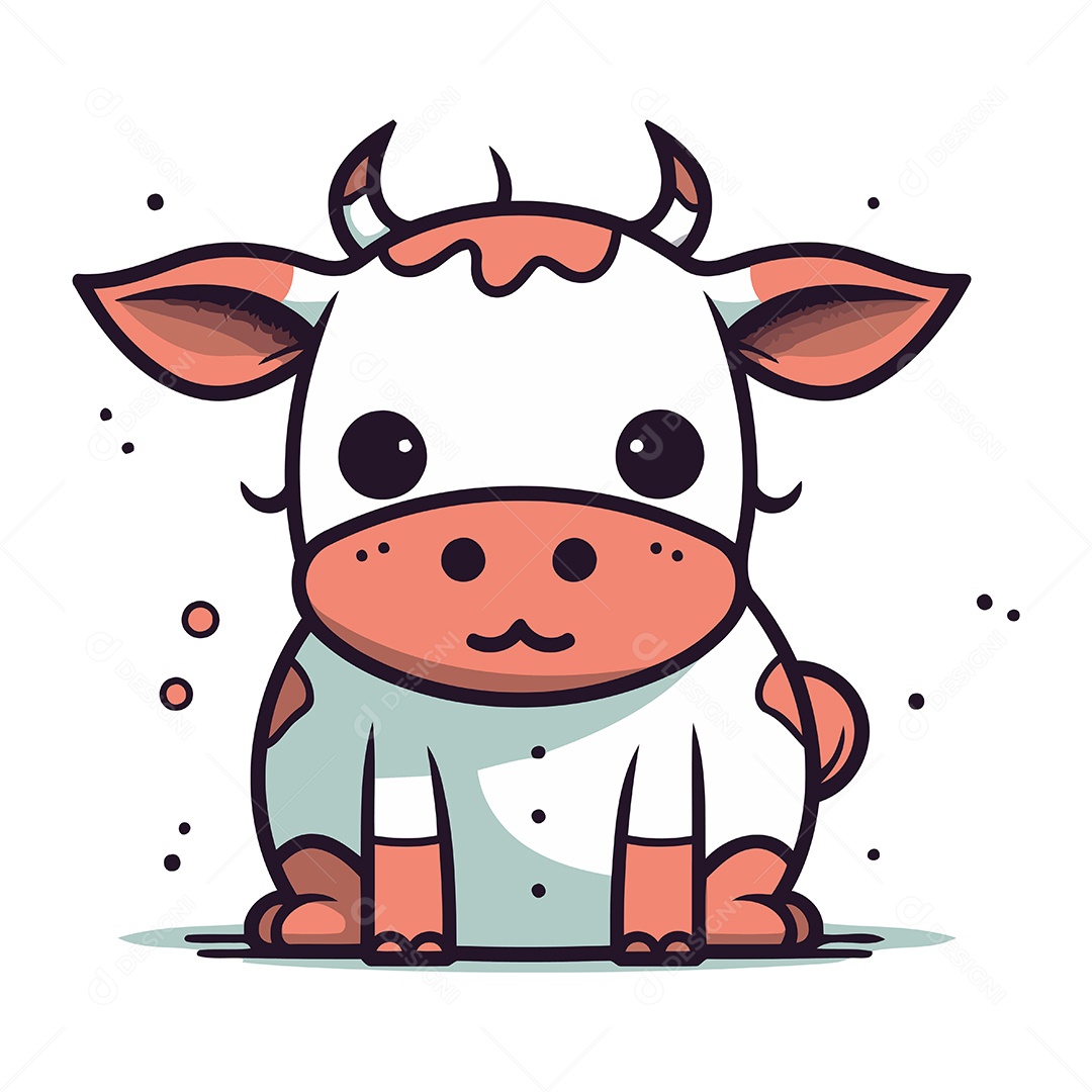 Vaca Fofa de Desenho Animado Ilustração Vetor EPS