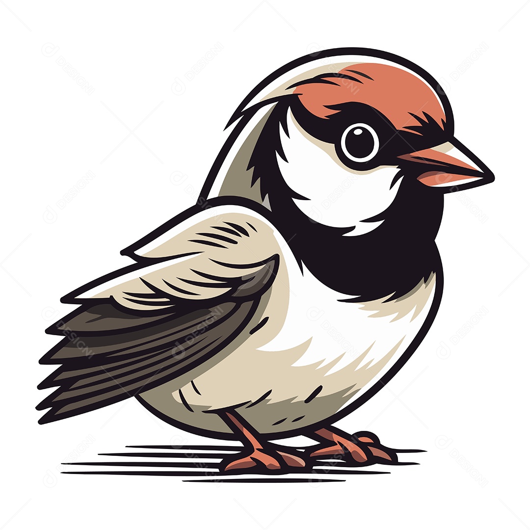 Pássaro Pardal de Desenho Animado Ilustração Vetor EPS