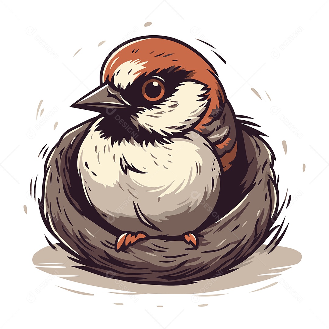 Pardal Sentado em um Ninho Ilustração Vetor EPS