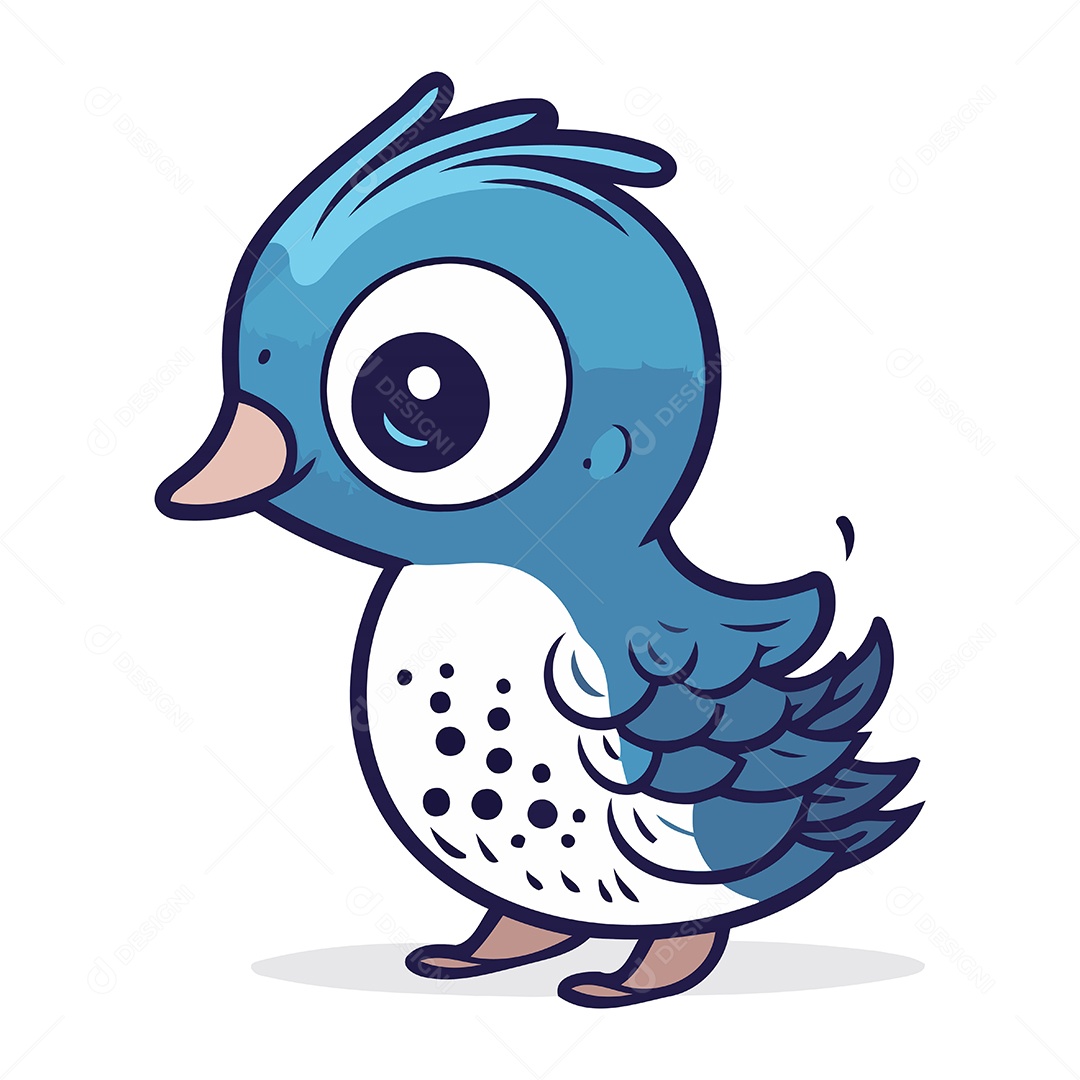 Pássaro Azul Fofo de Desenho Animado Ilustração Vetor EPS