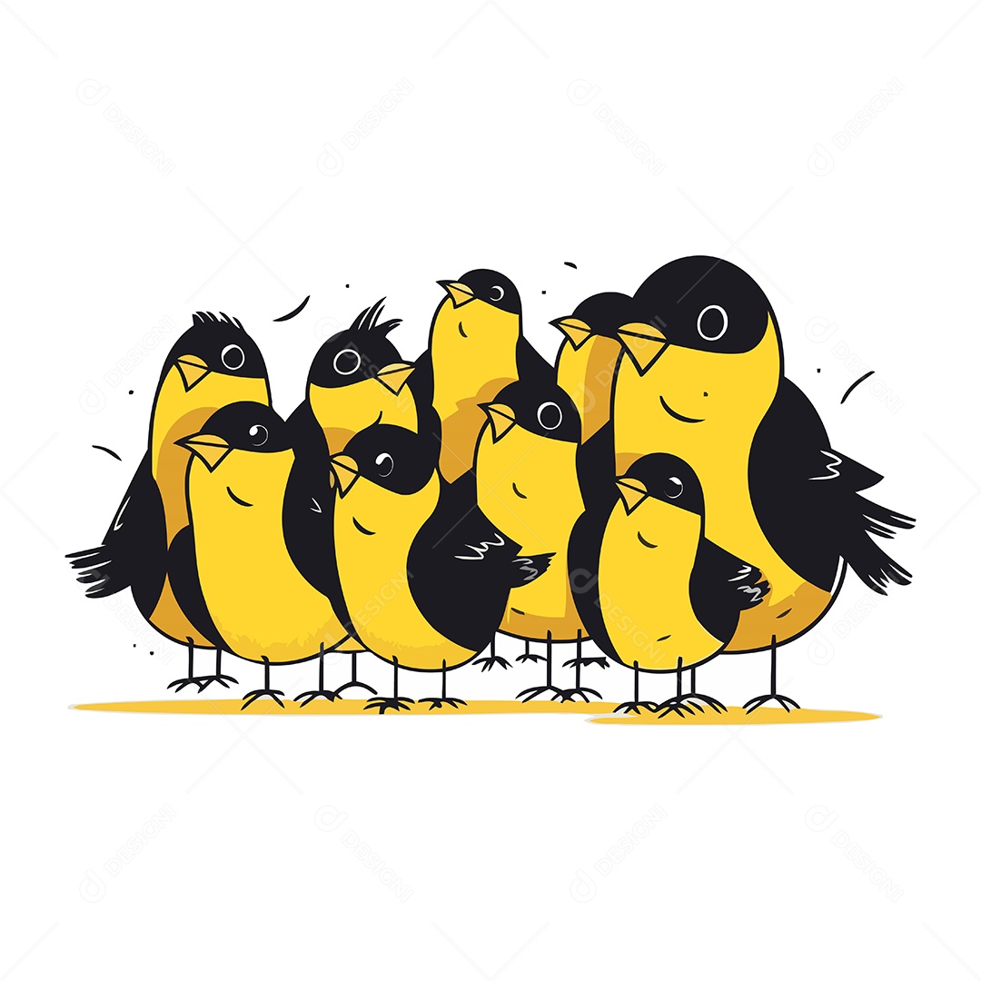 Grupo de Passarinhos Fofo Desenho Animado Ilustração Vetor EPS