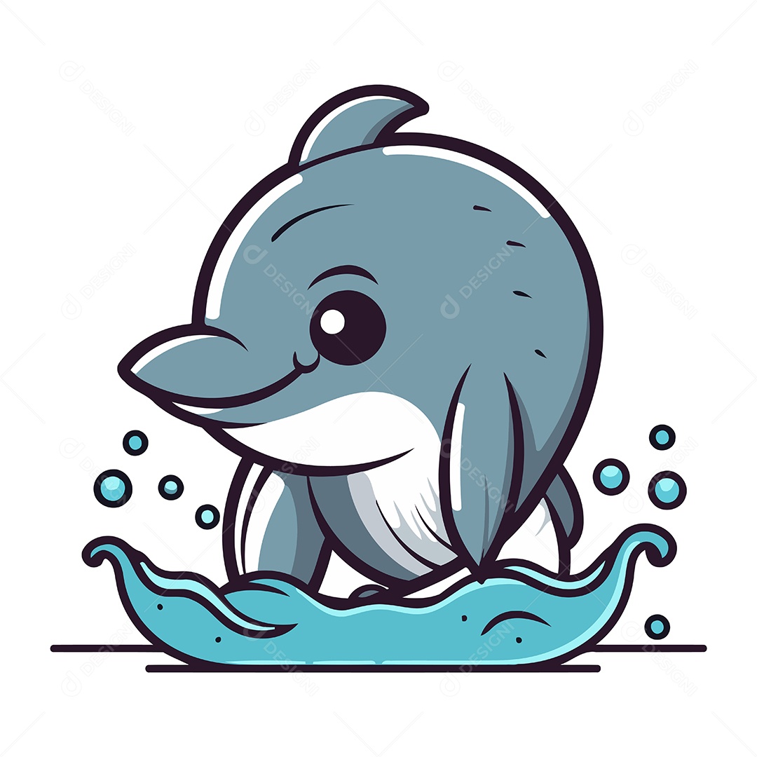 Golfinho Fofo de Desenho Animado Ilustração Vetor EPS