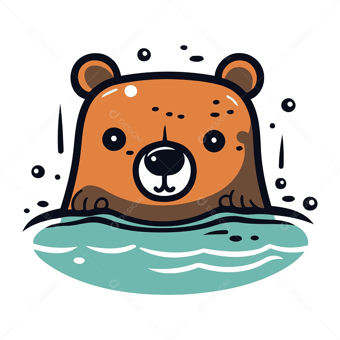 Urso Fofo Nadando na Água Ilustração Vetor EPS