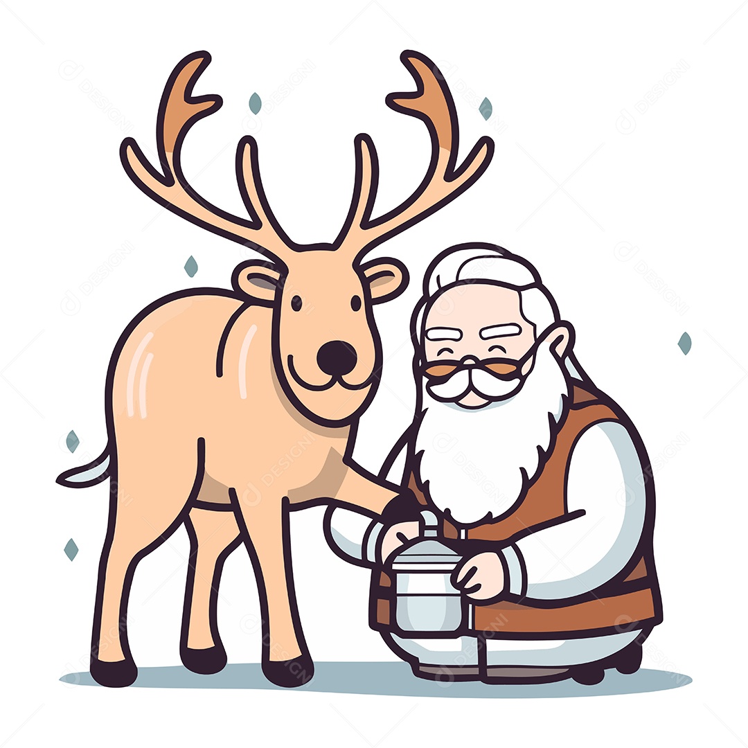 Papai Noel e Rena de Desenho Animado Ilustração Vetor EPS