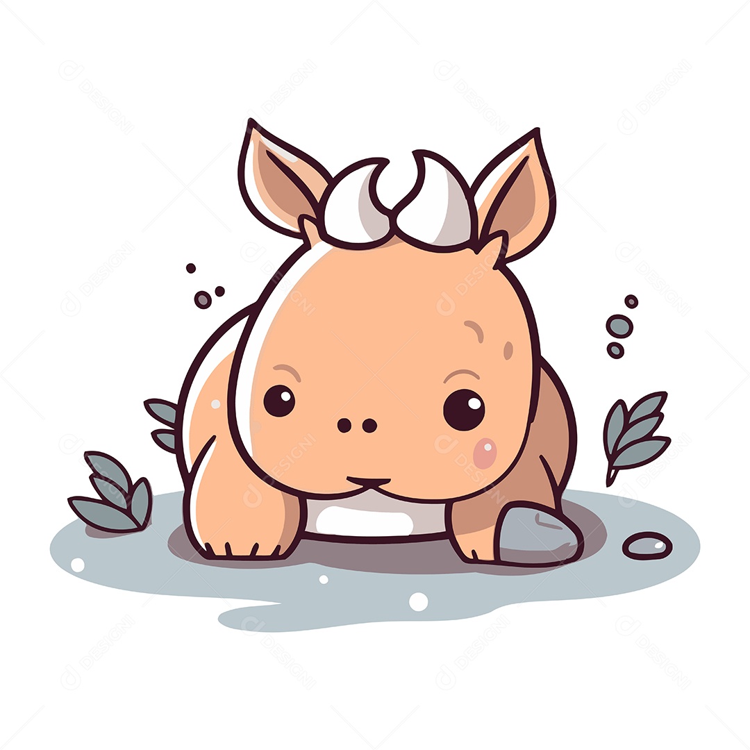 Rinoceronte Fofo de Desenho Animado Ilustração Vetor EPS