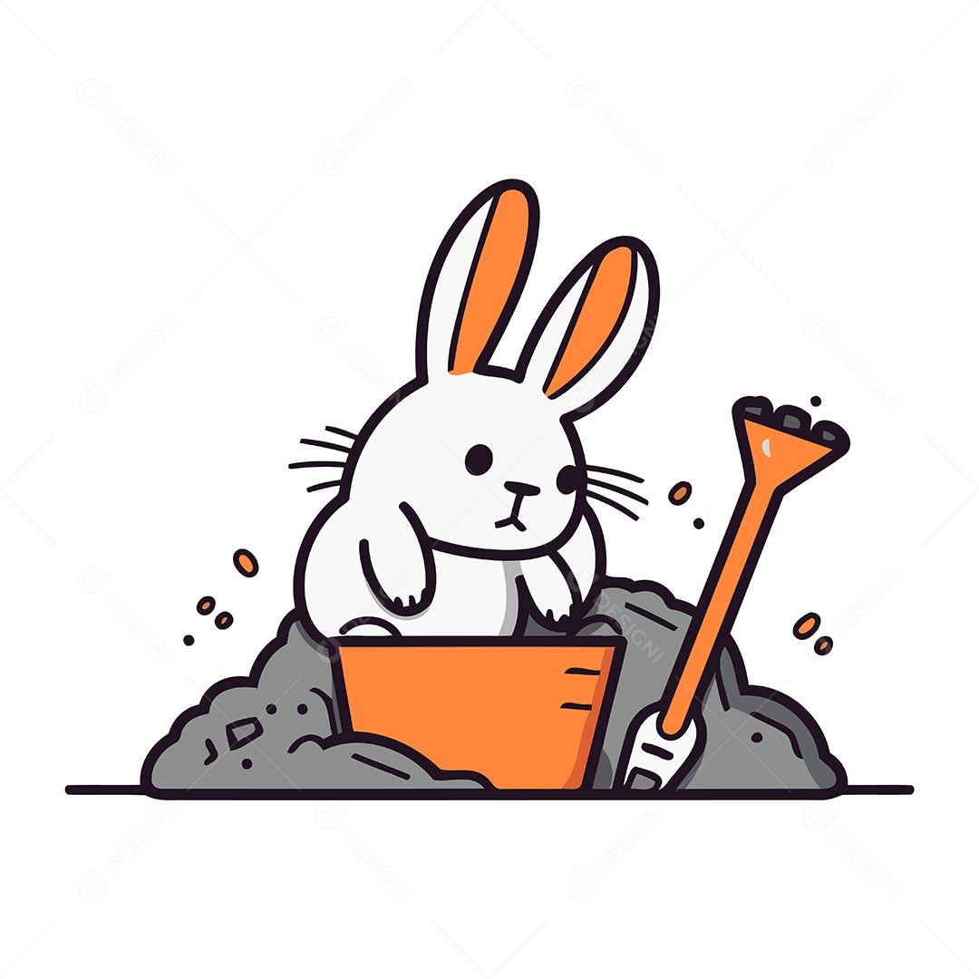 Coelho de Desenho Animado com Balde e Pá Ilustração Vetor EPS