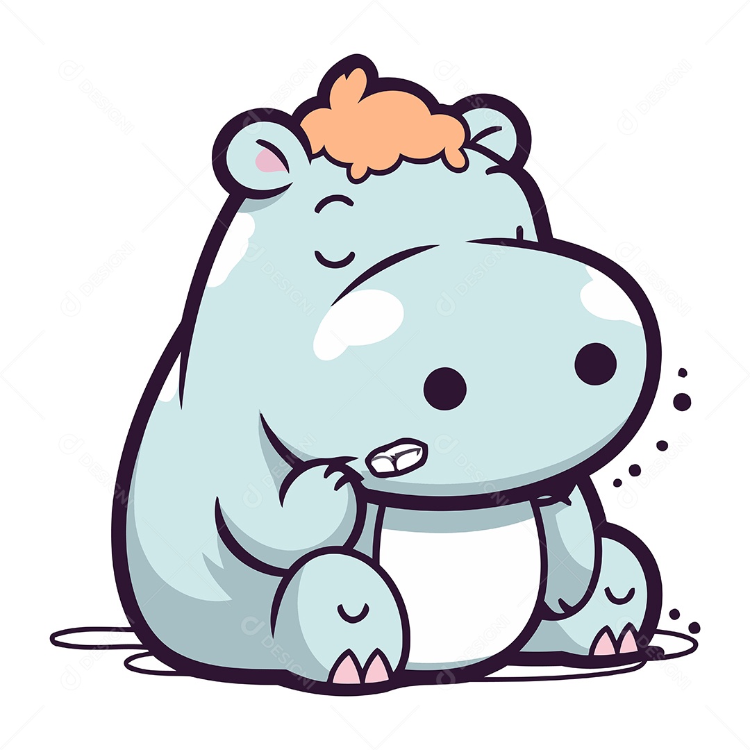 Hipopótamo Fofo de Desenho Animado Ilustração Vetor EPS