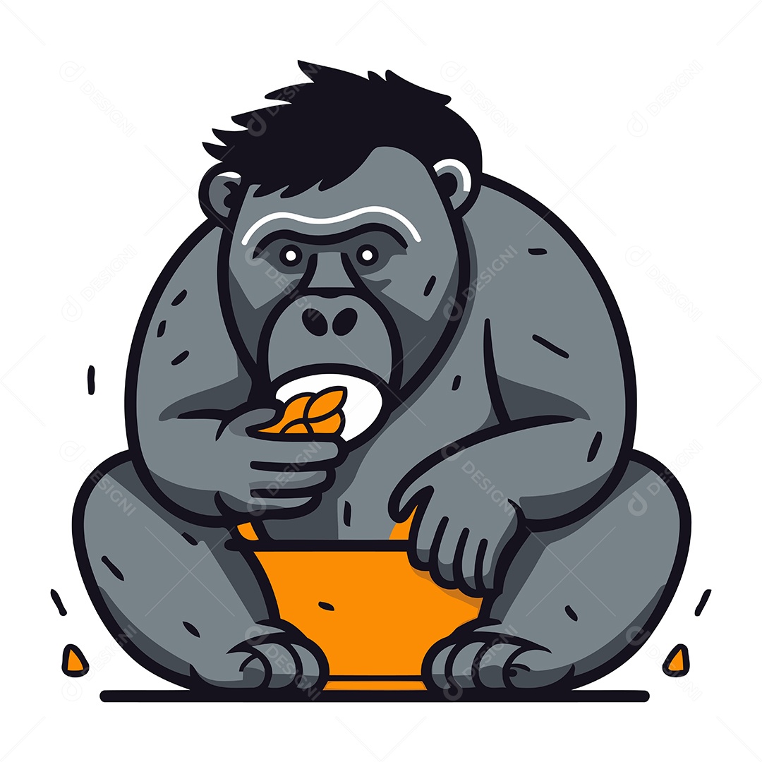 Gorila Comendo Fatias de Laranja Ilustração Vetor EPS
