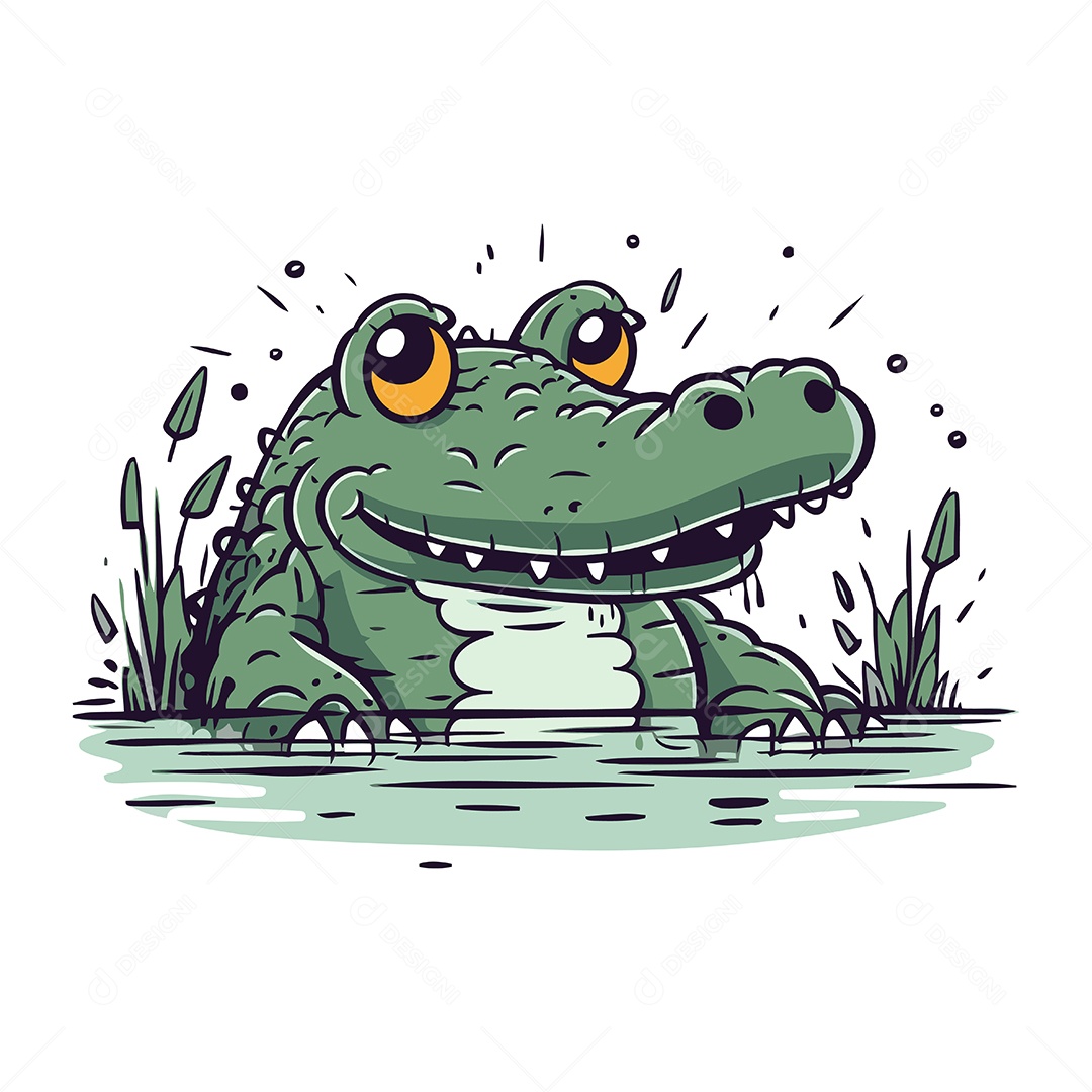 Crocodilo Fofo de Desenho Animado Ilustração Vetor EPS