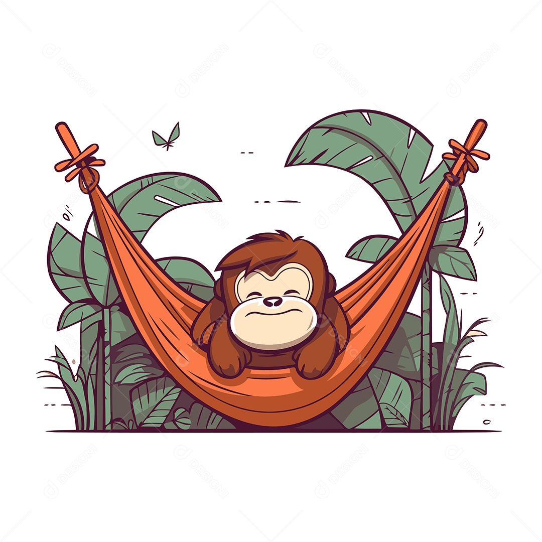 Macaco Sentado na Rede Desenho Animado Ilustração Vetor EPS