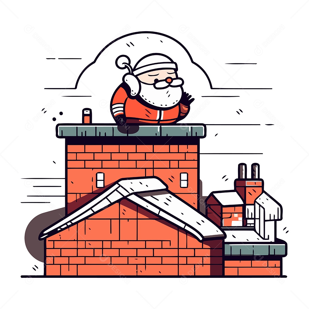 Papai Noel na Chaminé de Desenho Animado Ilustração Vetor EPS