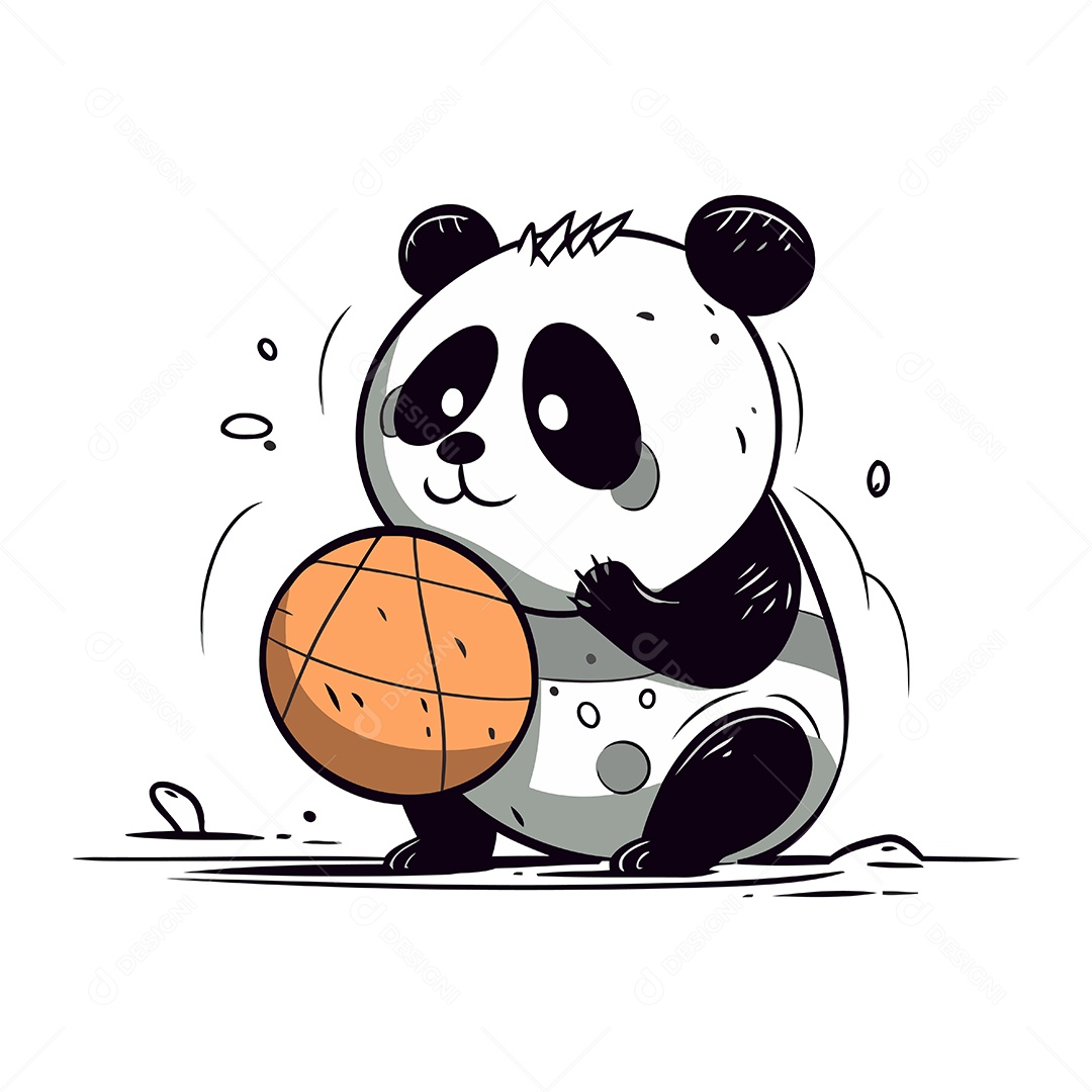 Panda Jogando Basquete Desenho Animado Ilustração Vetor EPS
