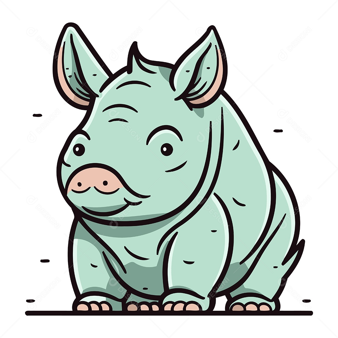 Rinoceronte de Desenho Animado Ilustração Vetor EPS