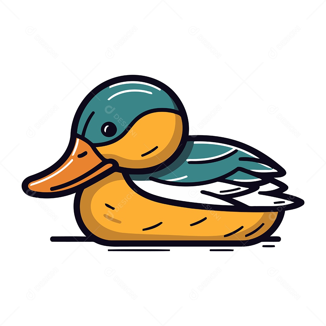 Pato Fofo de Desenho Animado Ilustração Vetor EPS