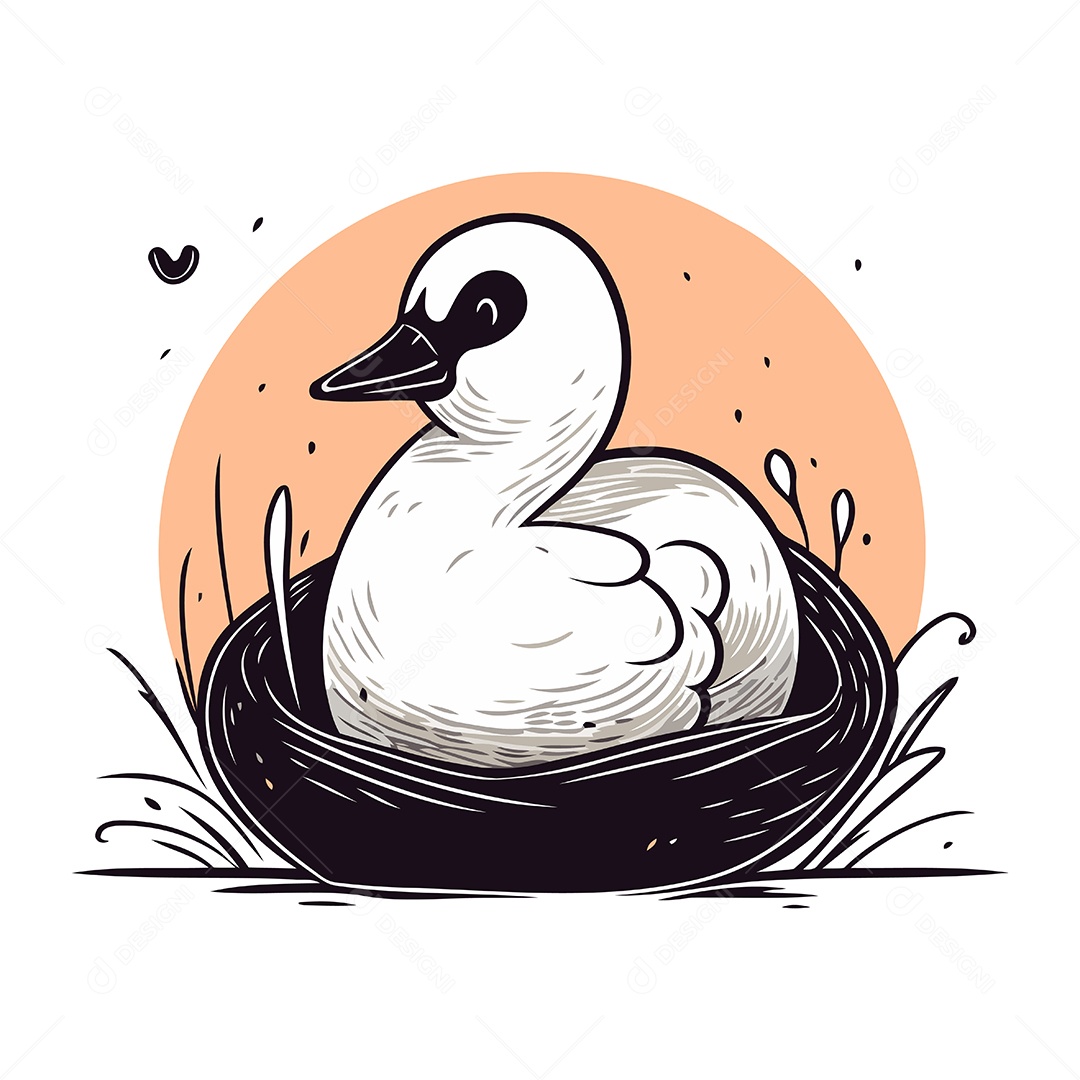Filhote de Cisne em um Ninho Ilustração Vetor EPS