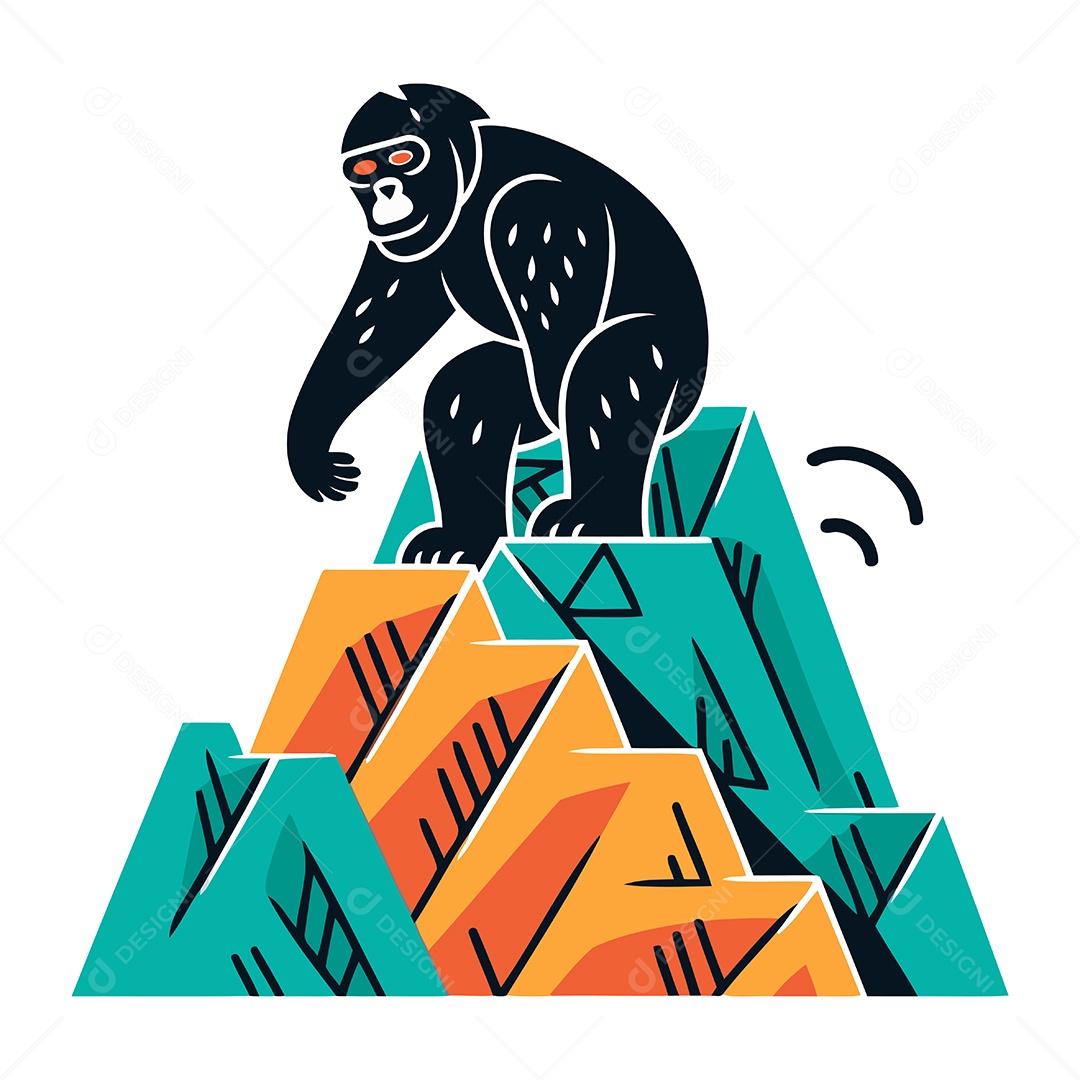 Gorila no Topo de uma Montanha Ilustração Vetor EPS