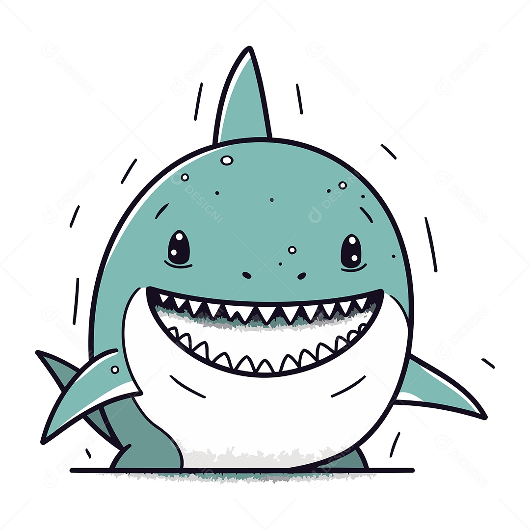 Tubarão Fofo de Desenho Animado Ilustração Vetor EPS