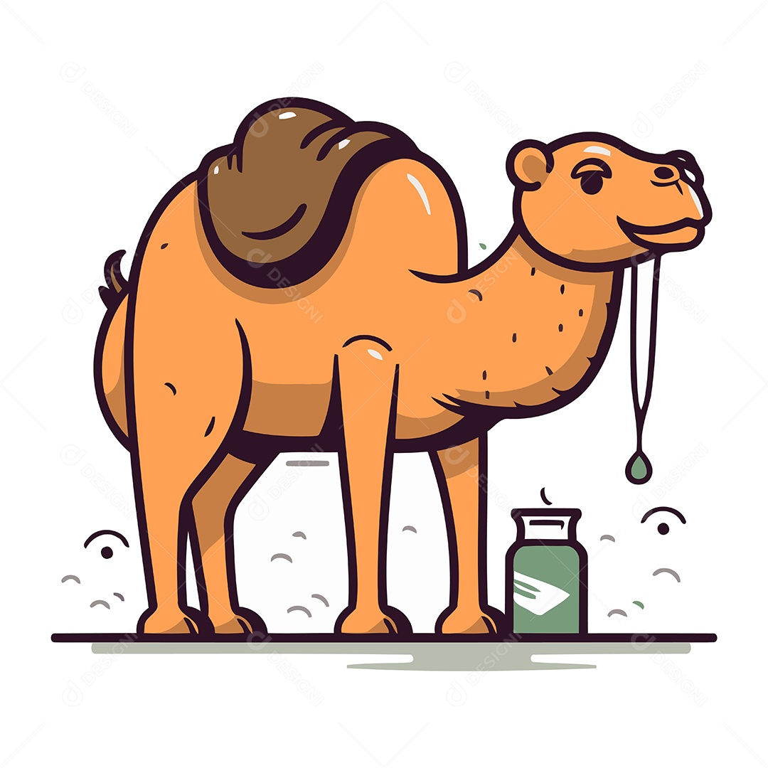 Camelo de Desenho Animado com Garrafa Ilustração Vetor EPS