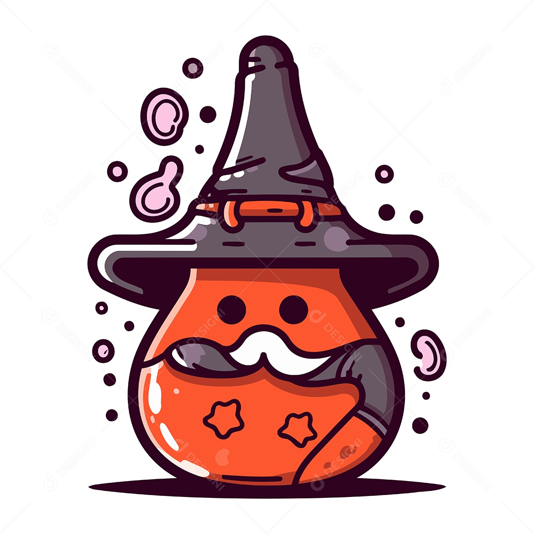 Personagem de Halloween com Chapéu de Bruxa e Bigode Ilustração Vetor EPS