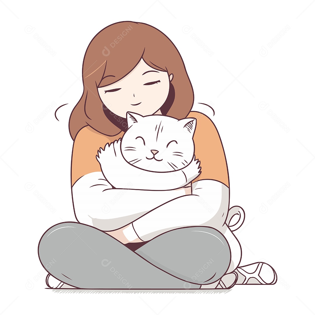 Menina com um Gato Ilustração Vetor EPS