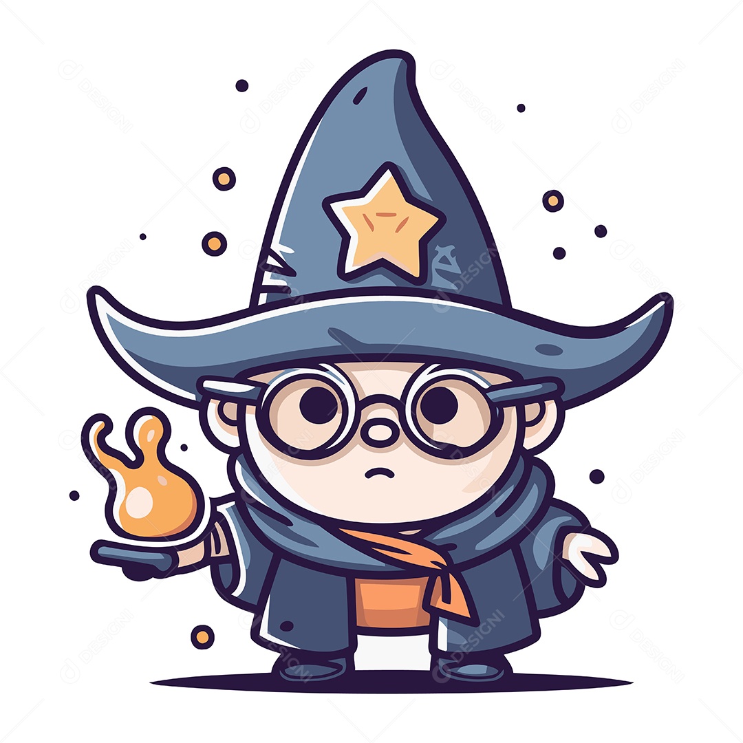 Bruxo Usando Fantasia e Óculos Ilustração Vetor EPS