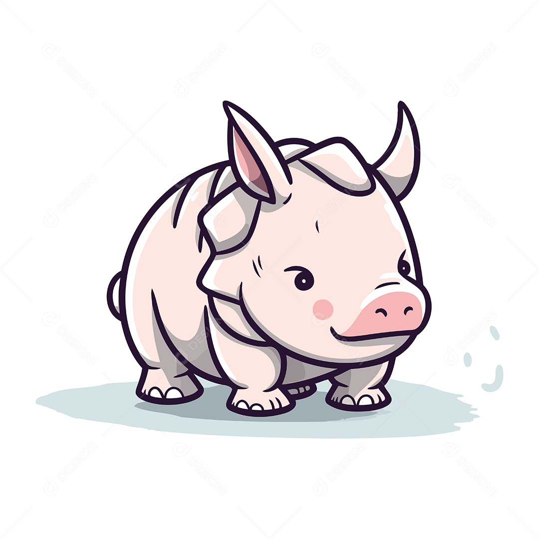 Rinoceronte de Desenho Animado Ilustração Vetor EPS
