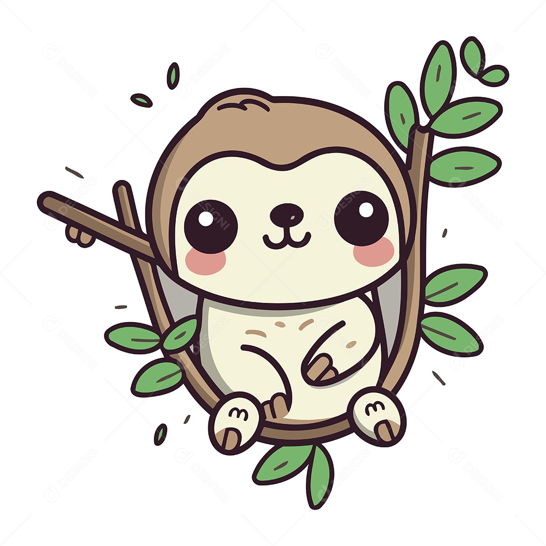 Preguiça Fofa de Desenho Animado Ilustração Vetor EPS