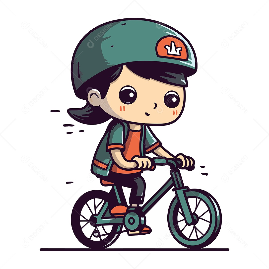 Menina de Capacete Andando de Bicicleta Ilustração Vetor EPS