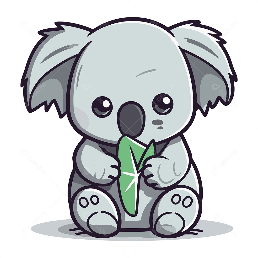 Coala Fofo Segurando uma Folha Ilustração Vetor EPS