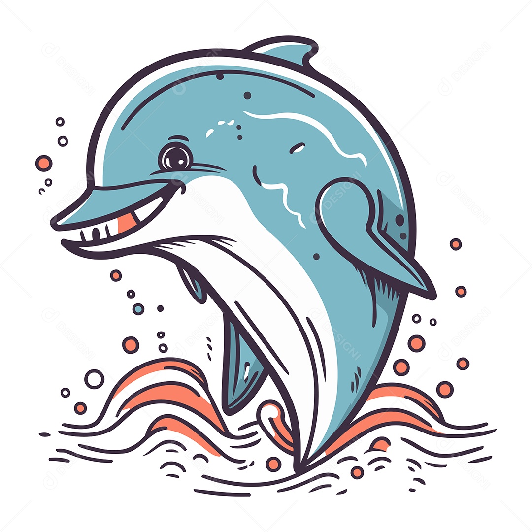 Golfinho de Desenho Animado Ilustração Vetor EPS